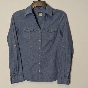 COPPER KEY Blue Chambray Long Roll-Tab Sleeve, Button Shirt; Size S